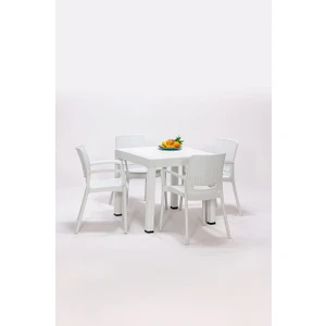 Rattan Kollu 4 Kişilik Bahçe Balkon Masa Takımı-Beyaz