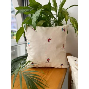 Kayak Desenli Nakış Işlemeli Pamuklu Kırlent Kılıfı - 43*43CM - Nakış Işlemeli Kırlent Kılıfı