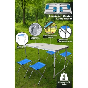 Çanta Tipi Katlanır Taşınabilir Piknik Kamp Masa Seti 4 Tabureli
