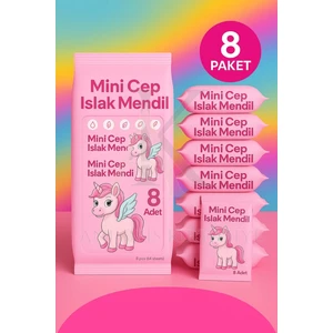 Anı Ofis Kırtasiye Mini Cep Islak Mendil 8'li Paket | Aloe Veralı | Alkol Içermez | Yumuşak Dokulu |taşınabilir |pembe