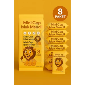 Anı Ofis Kırtasiye Mini Cep Islak Mendil 8'li Paket | Aloe Veralı | Alkol Içermez | Yumuşak Dokulu|taşınabilir |turuncu
