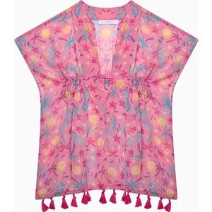 Kız Çocuk Basic Printed Kısa Kollu V Yaka Kaftan