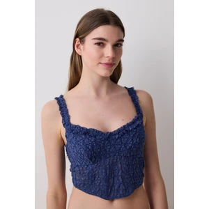 Crinkle Lace Corset Lacivert Büstiyer