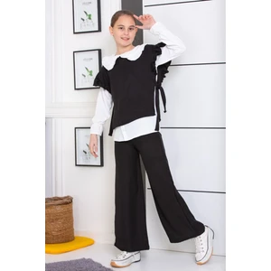 Gömlek Pantolonlu Keten 3 Parça Kız Çocuk Takım