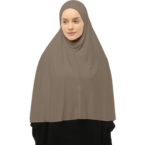 Hazır Türban Peçeli Pratik Eşarp Tesettür Nikaplı Hijab - Namaz Örtüsü Sufle (3Xl) - Koyu Vizon