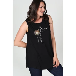 Büyük Beden Breathe Baskılı Kolsuz Viskon Basic Bluz