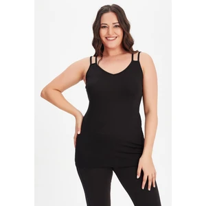 Büyük Beden V Yaka Çift Biye Askılı Atlet Bluz