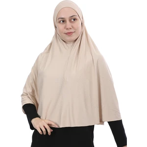 Hazır Türban Peçeli Pratik Eşarp Tesettür Nikaplı Hijab - Namaz Örtüsü Sufle (3Xl) - Kum Beji