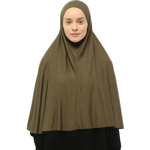 Hazır Türban Peçeli Pratik Eşarp Tesettür Nikaplı Hijab - Namaz Örtüsü Sufle (3Xl) - Haki