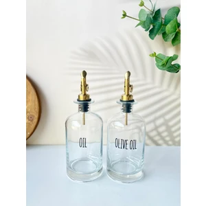 2'li Gold Başlıklı Cam Yağdanlık Seti | Metal Altlık | Oil-Olive Oil-Vinegar- Sauce