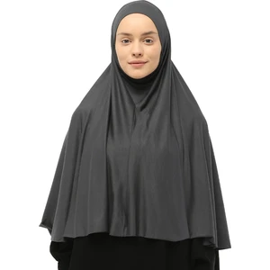 Hazır Türban Peçeli Pratik Eşarp Tesettür Nikaplı Hijab - Namaz Örtüsü Sufle (3Xl) - Füme