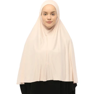 Hazır Türban Peçeli Pratik Eşarp Tesettür Nikaplı Hijab - Namaz Örtüsü Sufle (3Xl) - Bej