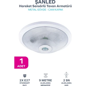 Sensörlü Tavan 360° Hareket Sensörlü Tavan Armatürü Çift Duylu Lamba Glop-1 Adettir