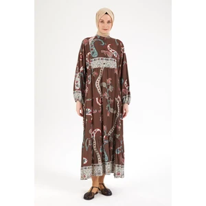 Armine Trend Desenli Elbise-Kahverengi 25YT949
