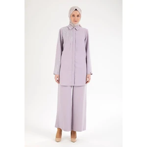 Armine Trend Taş Detaylı Gömlek Yaka Ikili Takım-Lila 25YT602