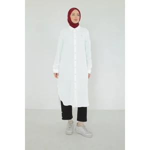 Armine Trend Gömlek Yaka Boydan Düğmeli Tunik-Beyaz 25YT448