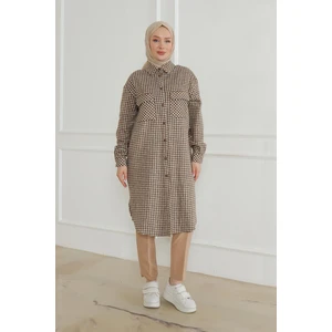Armine Trend Gömlek Yaka Çıtçıtlı Tunik-Kahve-Bej 24KT415