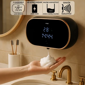 Mio SM01 Saatli 2000mAh Şarjlı Dijital Ekranlı 350ML Köpük Sabunluk Dispenser - Siyah