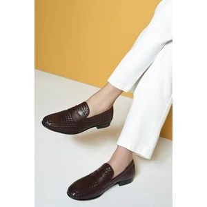 Erkek Kahverengi Örgü Deri Klasik Loafer 25SFD601429