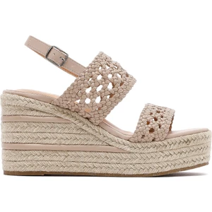 Kadın Krem Örgü Bilekten Tokalı Dolgu Topuklu Espadril Sandalet 25SFE451729
