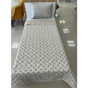 Denizli Çeyiz Çift Taraflı Tek Kişilik Kapitone Yatak Örtüsü Takımı Zincir Bej