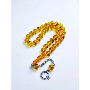 Küre Kesim Hakiki Karınca Fosilli Püsküllü Toz Kehribar Tesbih Hediyelik Aksesuar Tesbih