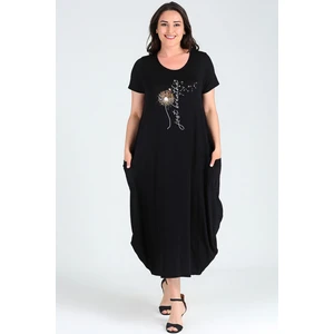 Büyük Beden Breathe Baskılı Jumbo Kısa Kol Elbise