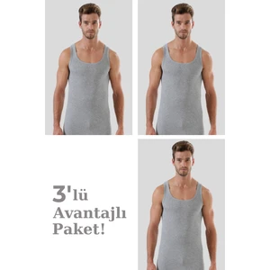 Erkek Gri Ribana Atlet 3'lü Paket %100 Pamuklu