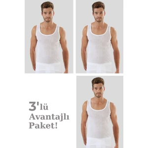 Erkek Yazlık Fileli Atlet Beyaz %100 Pamuk 3'lü Paket