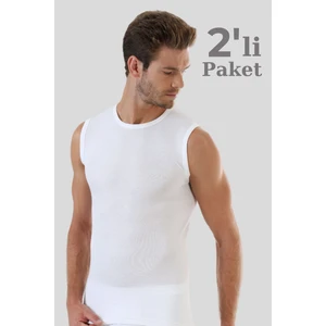 Erkek Pamuklu Beyaz Tişört Sıfır Kol Sıfır Yaka Kolsuz Atlet 2'li Paket