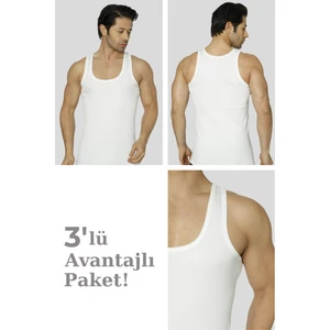 Erkek Beyaz Fitilli Kaşkorse Atlet 3'lü Paket Esnek ve Yumuşak Kumaş