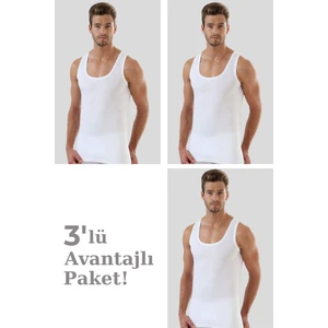 Erkek Beyaz Penye Atlet %100 Pamuk 3'lü Paket