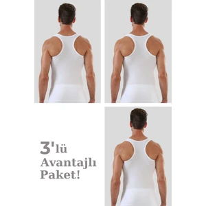 Erkek Pamuklu Sporcu Rambo Atlet Beyaz 3'lü Paket