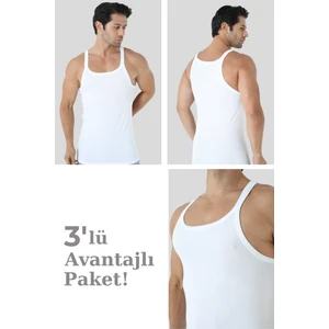 Erkek Beyaz İnce Askılı Atlet 3'lü Paket Pamuklu Ribana Esnek Kumaş