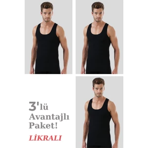 Siyah Pamuklu Likralı Erkek Atlet 3'lü Paket