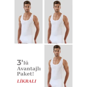Beyaz Pamuklu Likralı Erkek Atlet 3'lü Paket