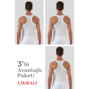 Erkek Beyaz Pamuklu Likralı Sporcu Atlet 3'lü Paket