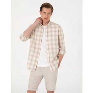 Pierre Cardin Erkek Bej Regular Fit Ekose Uzun Kollu Gömlek 50310832-VR011