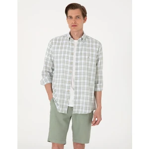 Pierre Cardin Erkek Yeşil Regular Fit Ekose Uzun Kollu Gömlek 50307159-VR016