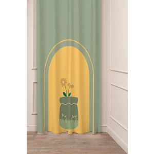 Bohem Papatya Çiçek Pastel Soft Özel Tasarım Dijital Baskılı (Tek Kanat) Yeşil Modern Şık Fon Perde