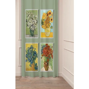 Van Gogh Ayçiçeği Papatya Gelincik Çiçekler Özel Tasarım Dijital Baskılı (Tek Kanat) Sanat Fon Perde