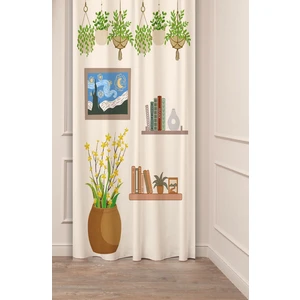 Van Gogh Yıldızlı Gece Kitap Çiçekler Bohem Özel Tasarım Dijital Baskılı (Tek Kanat) Şık Fon Perde