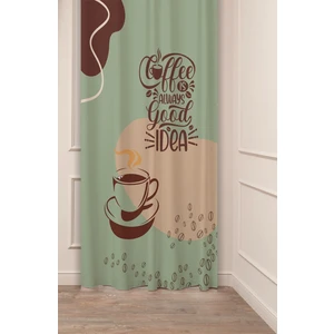 Coffee Kahve Bohem Özel Tasarım Dijital Baskılı (Tek Kanat) Modern Şık Mutfak Bej Krem Fon Perde