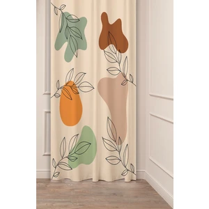 Yaprak Sade Soft Pastel Bohem Özel Tasarım Dijital Baskılı (Tek Kanat) Krem Bej Şık Modern Fon Perde