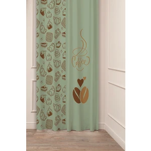 Coffee Kahve Bohem Özel Tasarım Dijital Baskılı (Tek Kanat) Modern Şık Mutfak Bej Krem Fon Perde