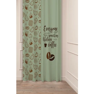Coffee Kahve Bohem Özel Tasarım Dijital Baskılı (Tek Kanat) Modern Şık Mutfak Bej Krem Fon Perde