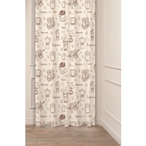 Coffee Kahve Bohem Özel Tasarım Dijital Baskılı (Tek Kanat) Modern Şık Mutfak Bej Krem Fon Perde