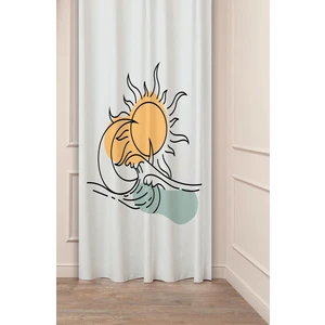 Deniz Güneş Ay Dalga Pastel Soft Sade Özel Tasarım Dijital Baskılı (Tek Kanat) Modern Şık Fon Perde