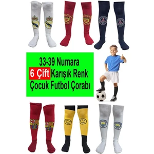 6 Çift 33-39 Numara Çocuk Futbol Çorabı Çocuk Futbol Tozluk