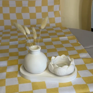 Dekoratif 3'lü Set, Lotus Mumluk, Vazo, Sunum Tabağı